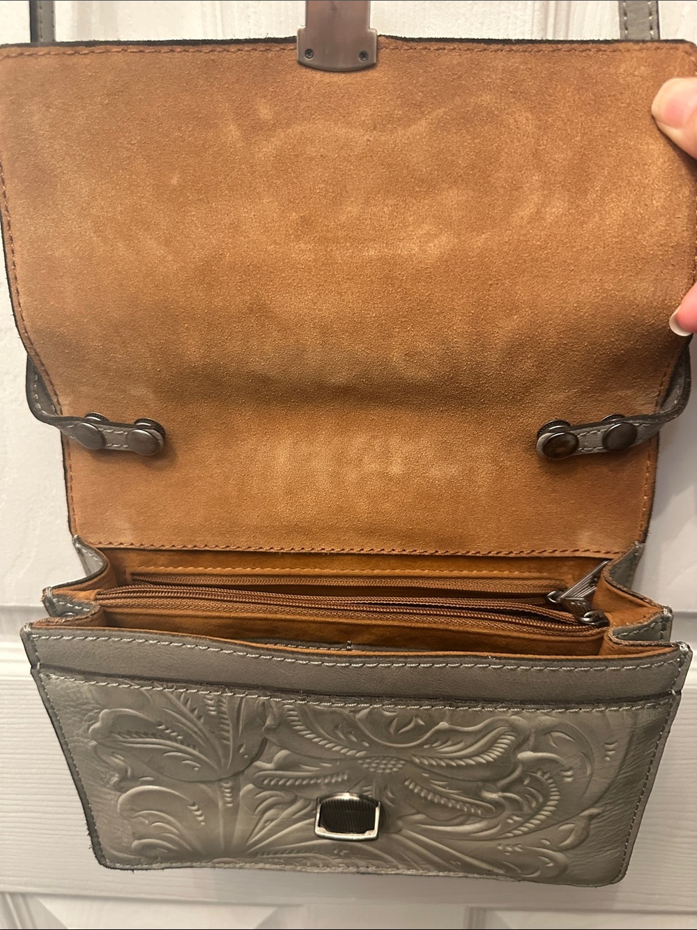 Patricia Nash Embossed Leather Crossbody in Gray - Picture 6 of 9